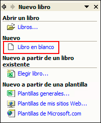 Captura de la opción “Libro en blanco” del panel de tareas