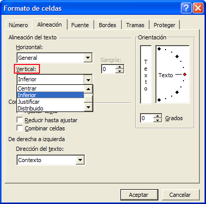 Captura cuadro de diálogo &rdquo;Aliniación del texto&rdquo; del apartado &rdquo;Vertical&rdquo;