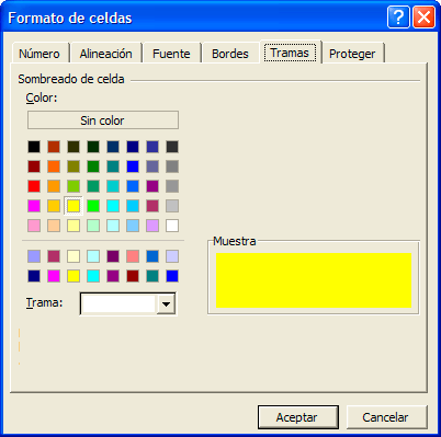 Captura pestaña &ldquo;Tramas&rdquo; de la ventana &rdquo;Formato de celdas&rdquo;