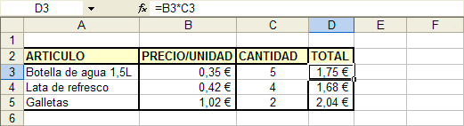 Captura barra de fórmulas con la fórmula “=B3*C3”