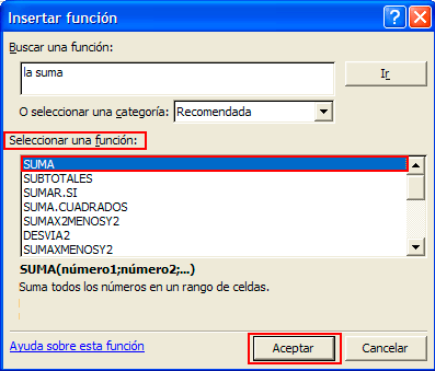 Captura ventana ”Insertar función” Captura ventana ”Insertar función”
