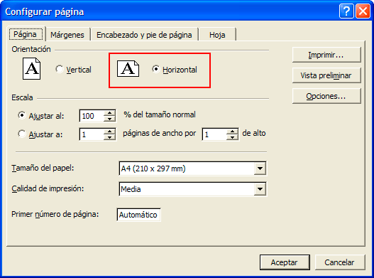 Captura de la opción ”Horizontal” de la pestaña ”Pàgina”