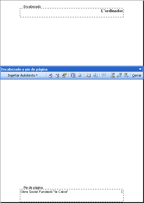 Mostra de la pantalla de capçalera i peu de pàgina