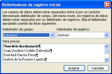 Delimitadors de registro inicial