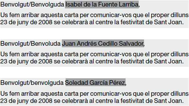 Editar cartas individuales. Carta 1, 2, 3