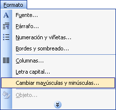 Menú canviar majúscules i minúscules