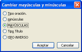 Quadre canviar majúscules i minúscules amb majúscules seleccionat