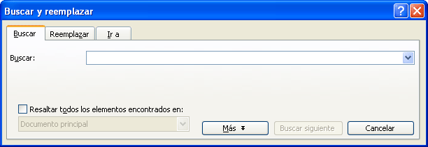 Quadre cercar amb l'opció Buscar seleccionada