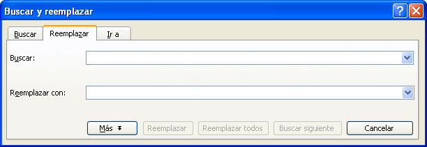 Quadre cercar amb l'opció Reemplazar seleccionada