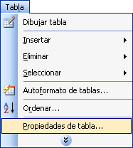 Menú propietats de la taula