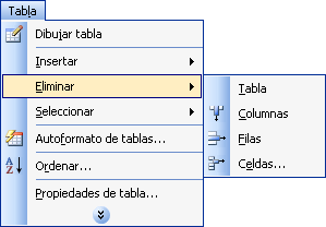 Menú Eliminar taula