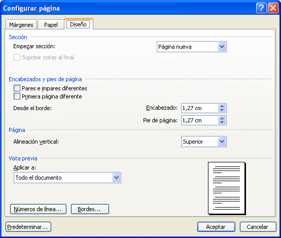 Quadre configurar pàgina seleccionat disseny