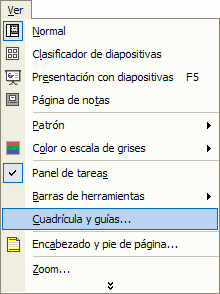Captura de Cuadrícula y guías... al menú Ver