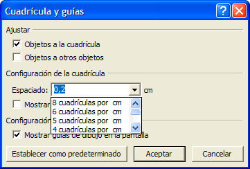 Captura configuració de l'espaiat de la finestra Cuadrícula y guías