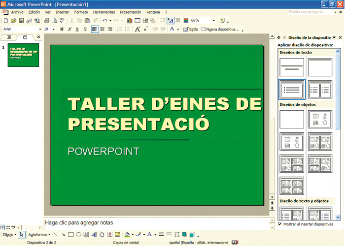 Captura text PowerPoint en l'àrea de treball