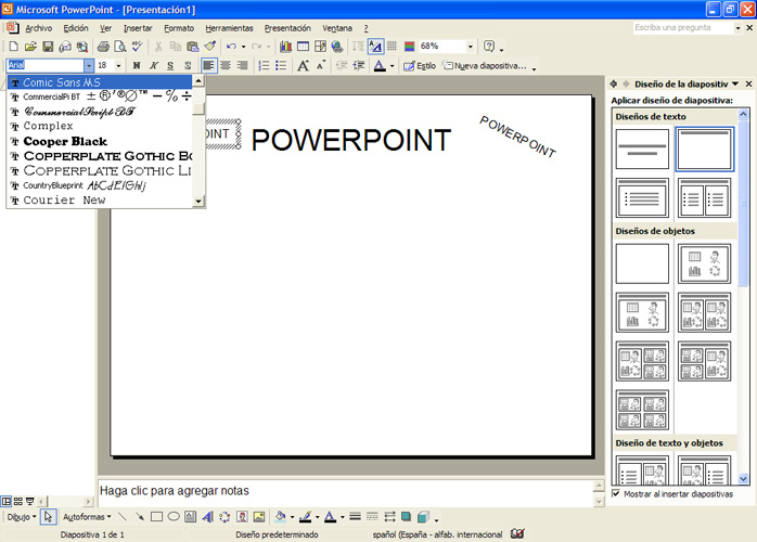 Captura ubicació quadres de diàleg de les fonts dins el programa PowerPoint