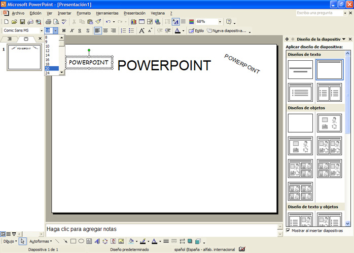 Captura ubicació quadres de diàleg de les mides dins el programa PowerPoint