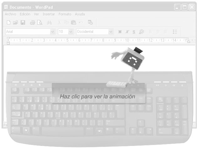 Captura de la animación WordPad y la pantalla principal