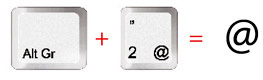 Combinación de teclas para obtener el símbolo @ (tecla Alt Gr + tecla 2)
