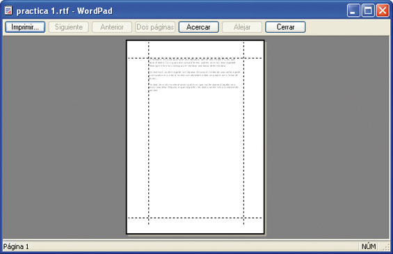 captura de una vista preliminar de un documento de WordPad