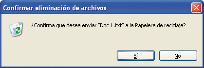 Captura de la ventana de confirmación de eliminación de archivos