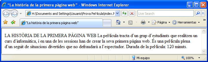 Captura visualització text en Windows Internet Explorer