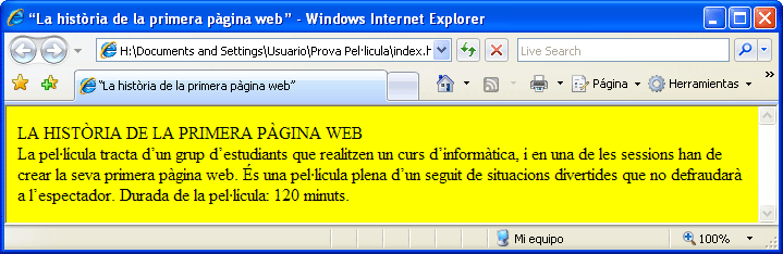 Captura visualització línia en blanc en Windows Internet Explorer