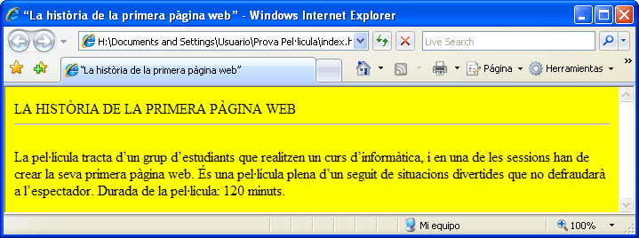 Captura visualització barra horitzontal en Windows Internet Explorer