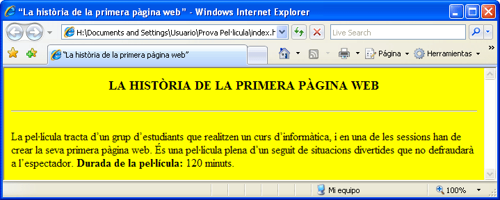 Captura visualització text en negreta en Windows Internet Explorer