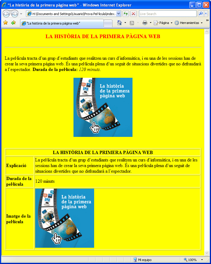 Captura visualització taula en Windows Internet Explorer