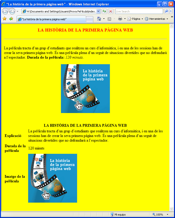 Captura visualització taula sense contorns en Windows Internet Explorer