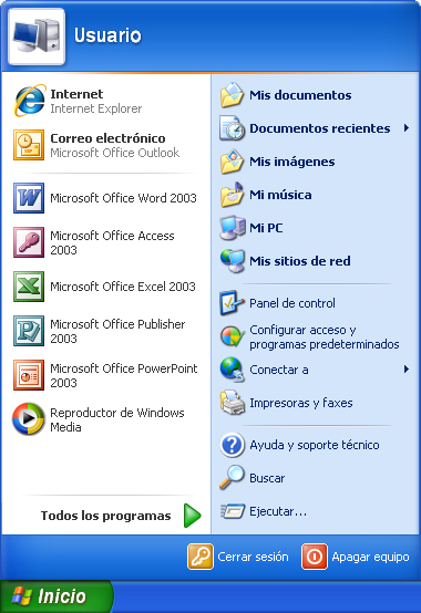 Captura menú Inicio