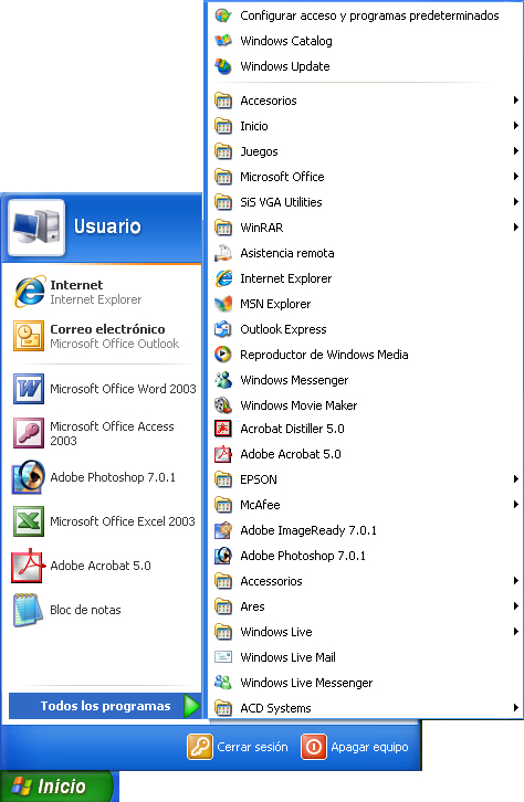 Captura menú Inicio