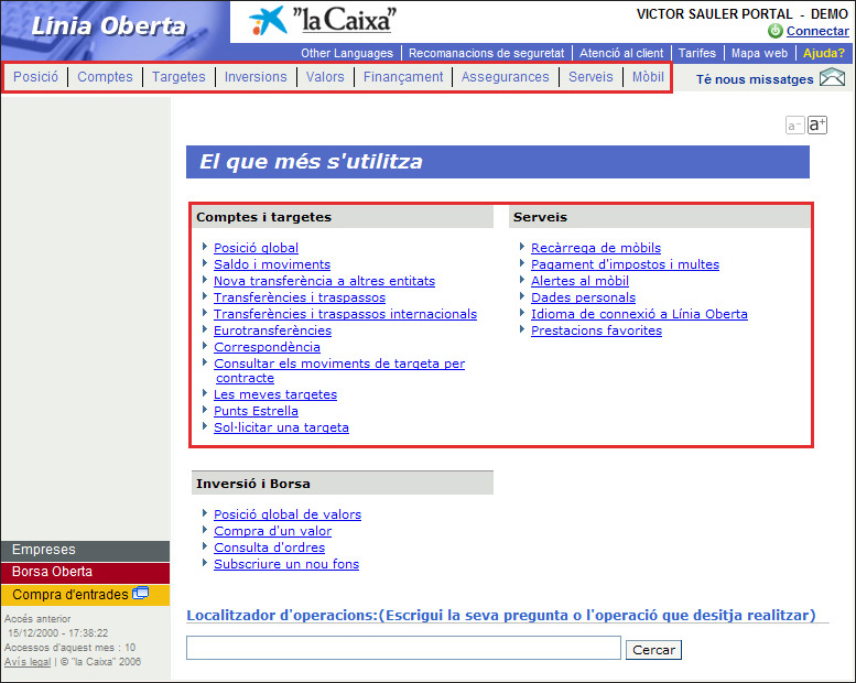 Captura menú de Línia oberta