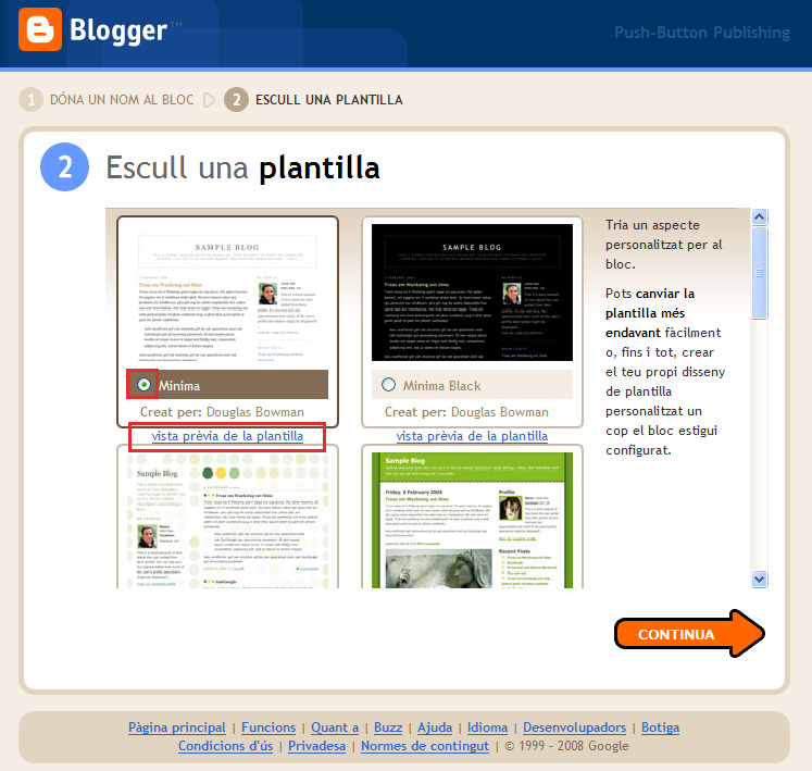 Captura finestra Escull una plantilla