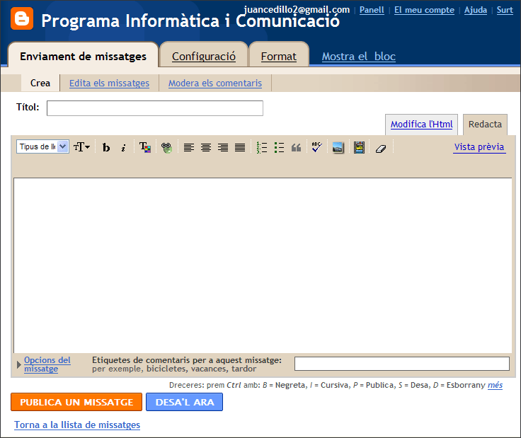 Captura enviament de missatges