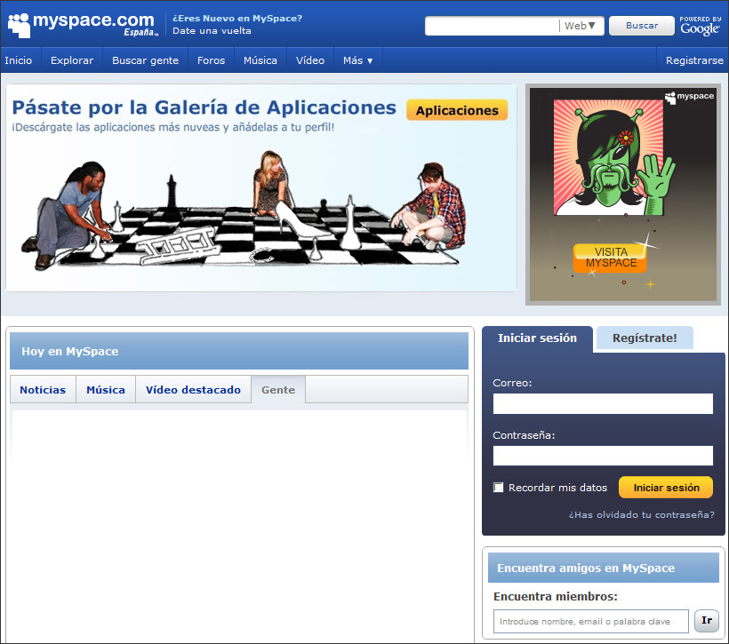Captura pàgina principal My space