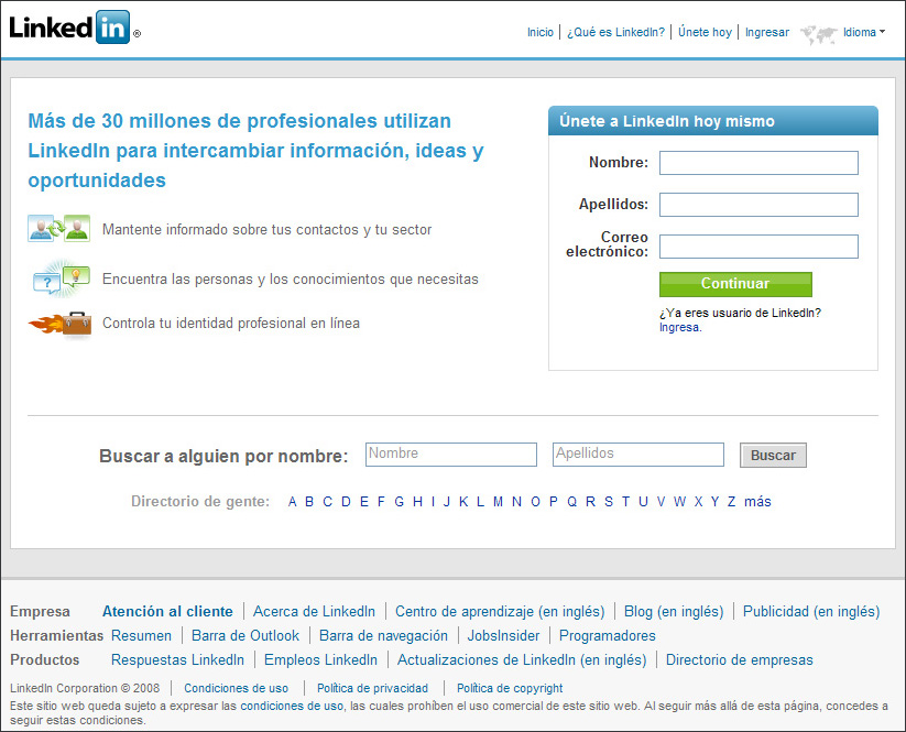 Captura pàgina principal Linked-In