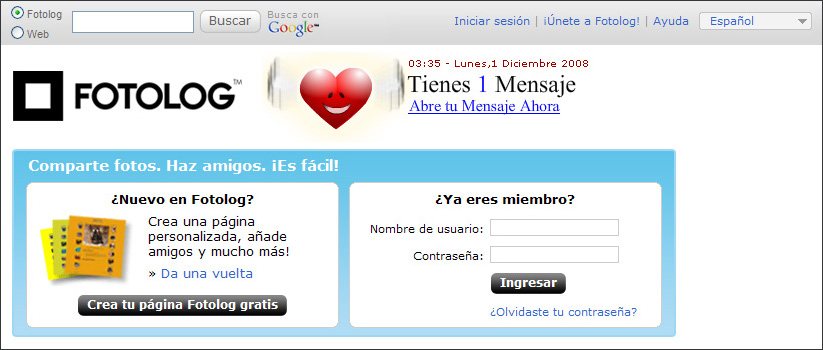 Captura pàgina principal Fotolog