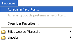 Captura de l'opció Agregar a favoritos... del menú Favoritos
