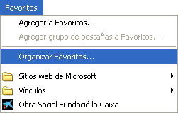 Captura de l'opció Organizar favoritos... del menú Favoritos