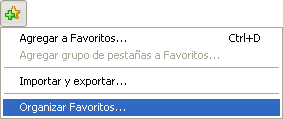 Captura de l'opció Organizar favoritos... del menú desplegable botó Agregar a favoritos
