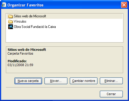 Captura finestra Organizar favoritos