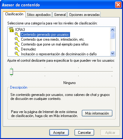 Captura pestanya Clasificación de la finestra Asesor de contenido