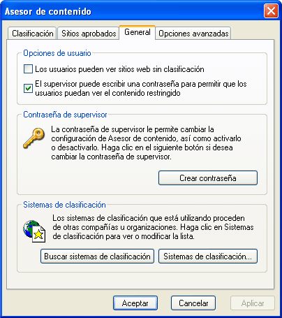 Captura pestanya General de la finestra Asesor de contenido