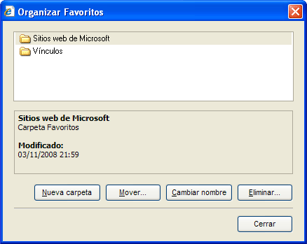 Captura finestra Organizar favoritos