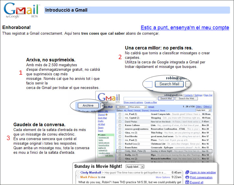 Captura Introducció a Gmail