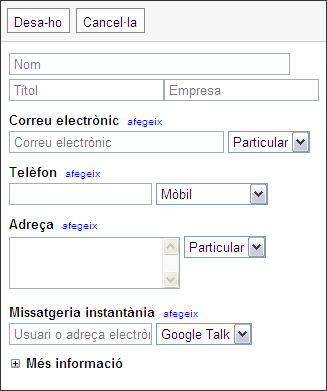 Captura finestra Crear un contacte nou