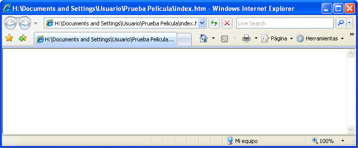 Captura visualitzación página en blanco Windows Internet Explorer