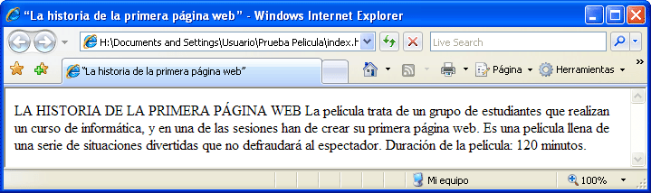Captura visualitzación texto en Windows Internet Explorer